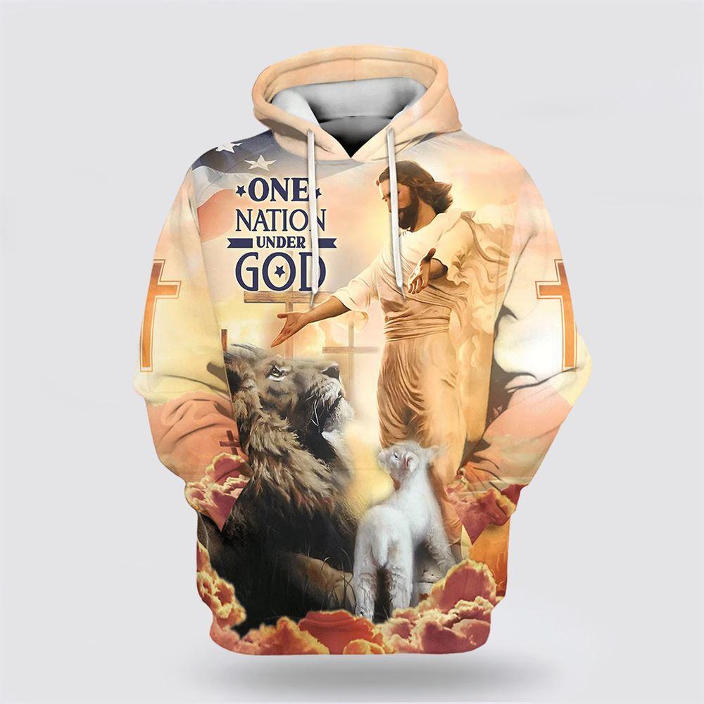Jesus Lion Of Judah Lamb Of God One Nation Under God All Over Print 3D Hoodie – Gifts For Christian Families Jesus Lion Of Judah Lamb Of God One Nation Under God All Over Print 3D Hoodie – Gifts For Christian Families
