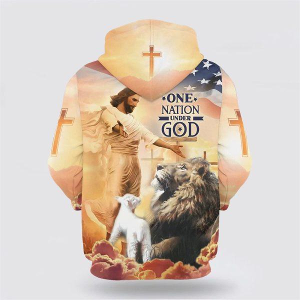 Jesus Lion Of Judah Lamb Of God One Nation Under God All Over Print 3D Hoodie – Gifts For Christian Families