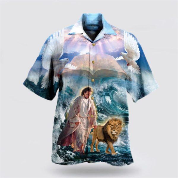 Jesus Lion Walk On The Water Hawaiian Shirt – Gifts For People Who Love Jesus