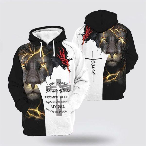 Jesus Lion Way Maker Miracle Worker All Over Print 3D Hoodie – Gifts For Christian Families
