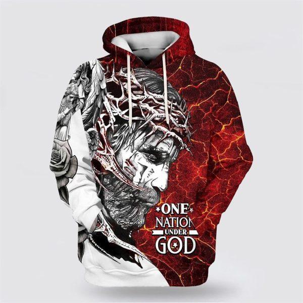 Jesus One Nation Under God All Over Print 3D Hoodie – Gifts For Christian Families