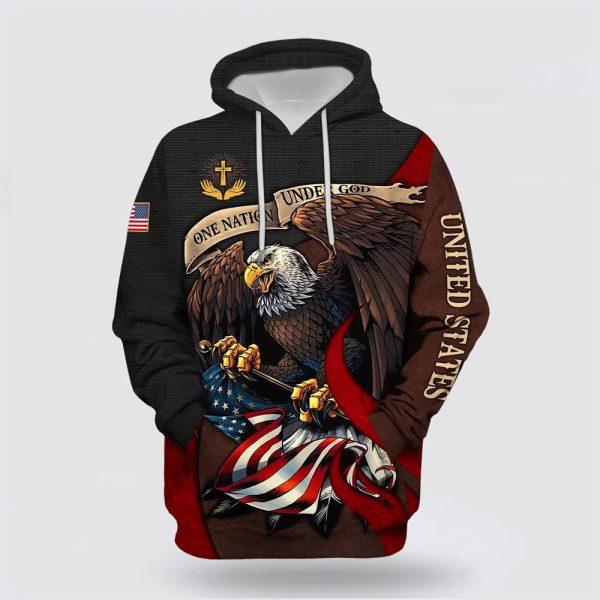 Jesus One Nation Under God American Flag All Over Print 3D Hoodie – Gifts For Christian Families
