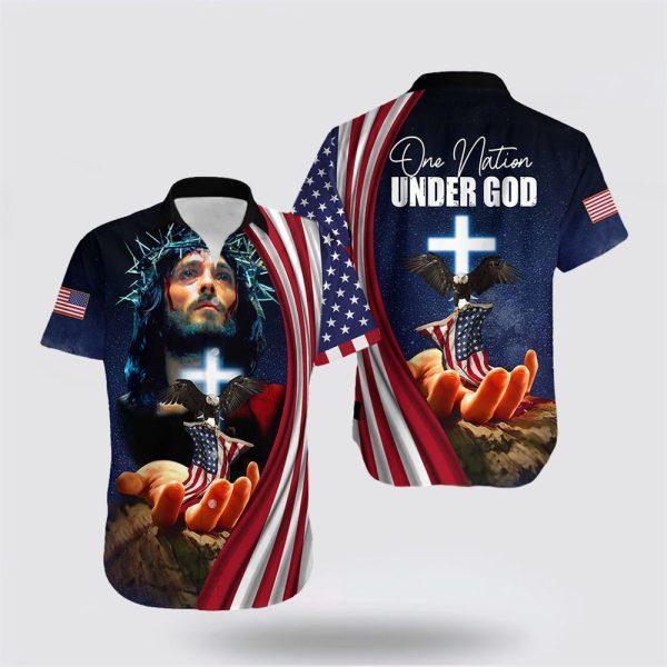 Jesus One Nation Under God Hawaiian Shirt Clothing American Flag Christian Mens Clothing – Gifts For People Who Love Jesus