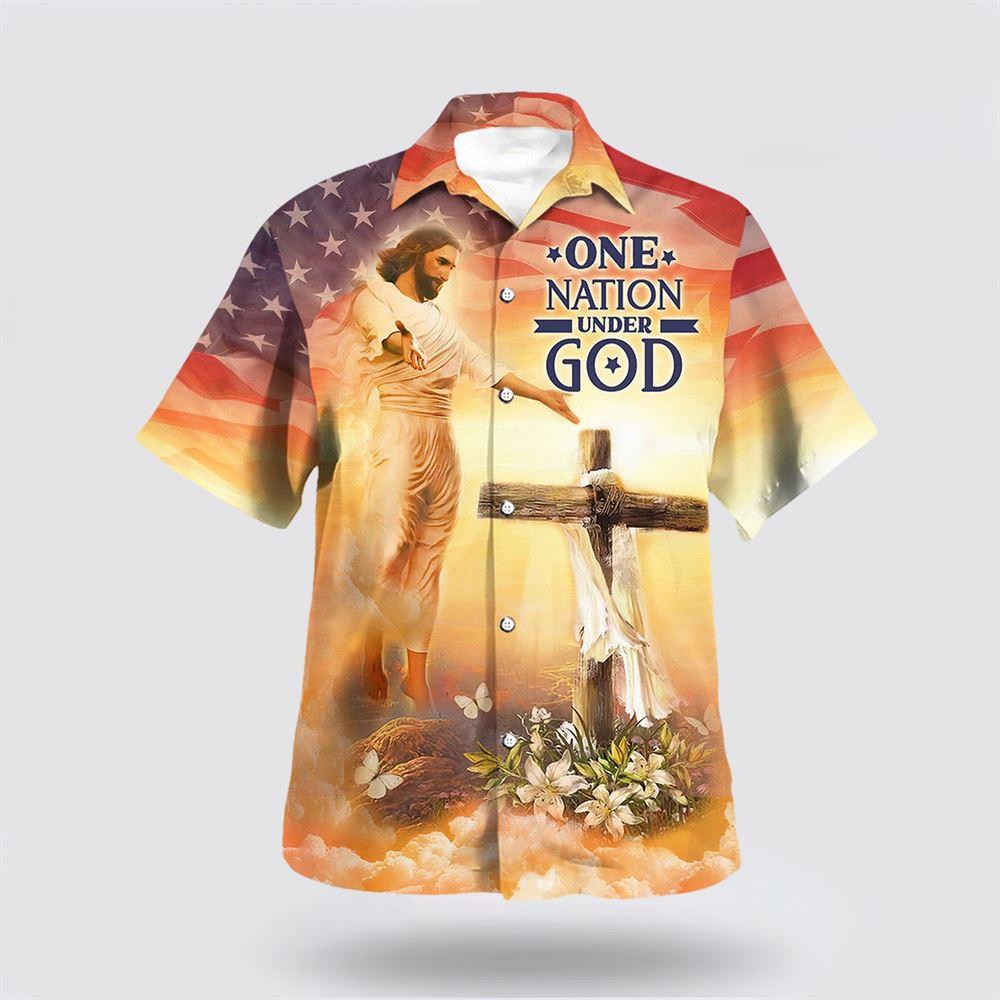 Jesus Open Arms Easter Cross One Nation Under God Hawaiian Shirts – Gifts For Jesus Lovers