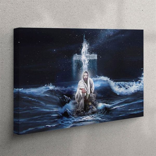 Jesus Outstretched Hands Saves Canvas Wall Art – Horizontal Christian Wall Art – Christian Wall Art Canvas