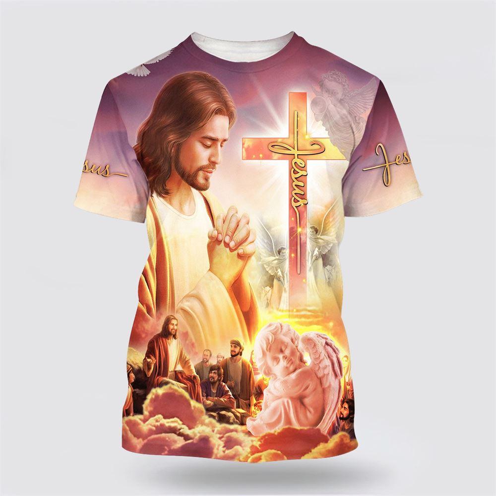 Jesus Pray All Over Print 3D T Shirt – Gifts For Christian Friends