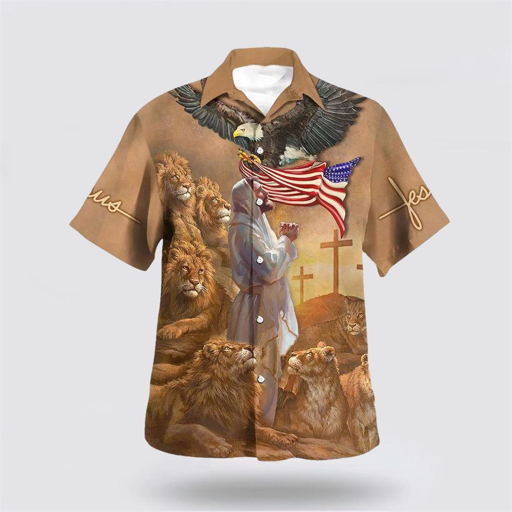 Jesus Pray Lion Cross Hawaiian Shirts For Men – Gifts For Jesus Lovers