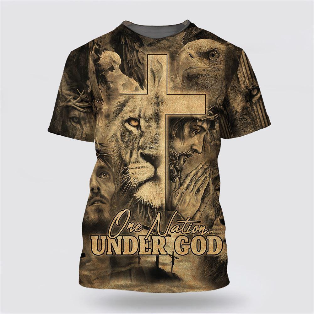 Jesus Prayer Lion One Nation Under God All Over Print 3D T Shirt – Gifts For Christian Friends