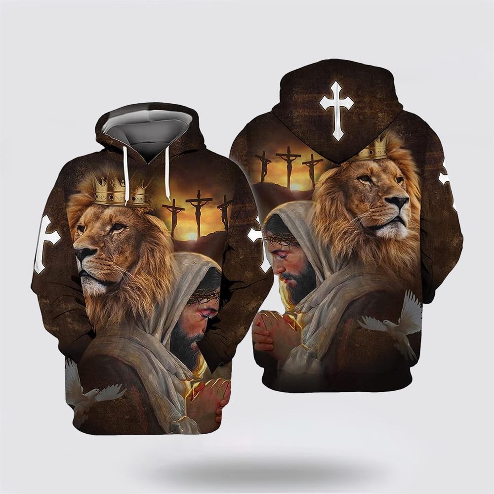 Jesus Praying Lion Face All Over Print Hoodie Shirt – Gifts For Christian Families Jesus Praying Lion Face All Over Print Hoodie Shirt – Gifts For Christian Families