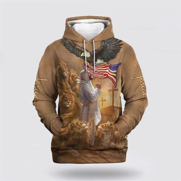 Jesus Praying With Lion All Over Print 3D Hoodie – Gifts For Christian Families