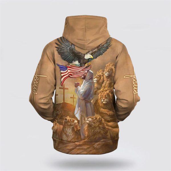 Jesus Praying With Lion All Over Print 3D Hoodie – Gifts For Christian Families