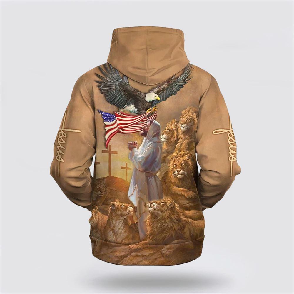 Jesus Praying With Lion All Over Print 3D Hoodie – Gifts For Christian Families Jesus Praying With Lion All Over Print 3D Hoodie – Gifts For Christian Families