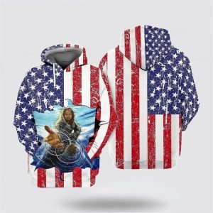 Jesus Reaching Hand American Flag All Over…