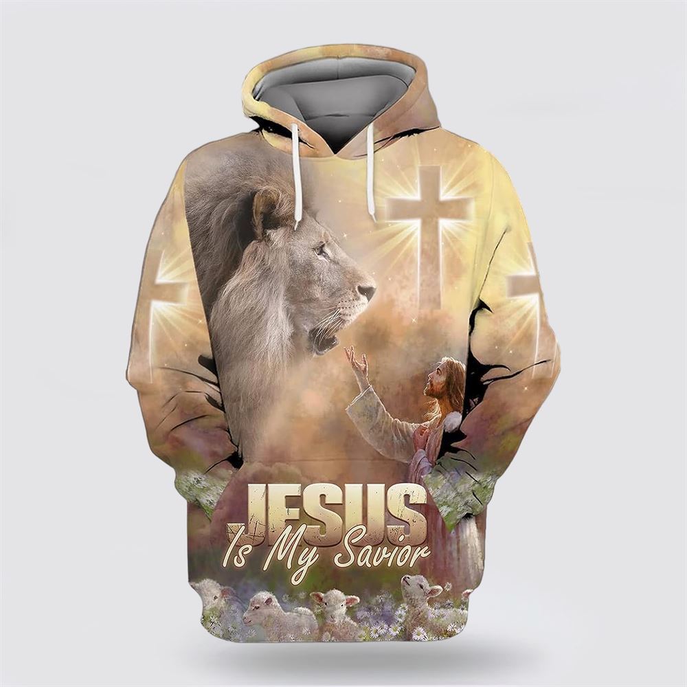 Jesus Reaching Lion Is My Savior All Over Print Hoodie Shirt – Gifts For Christian Families Jesus Reaching Lion Is My Savior All Over Print Hoodie Shirt – Gifts For Christian Families