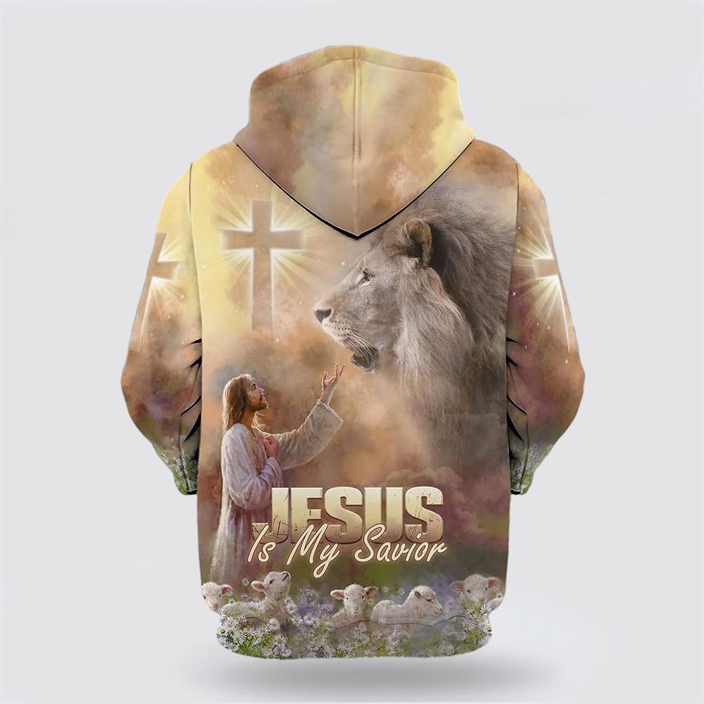 Jesus Reaching Lion Is My Savior All Over Print Hoodie Shirt – Gifts For Christian Families Jesus Reaching Lion Is My Savior All Over Print Hoodie Shirt – Gifts For Christian Families
