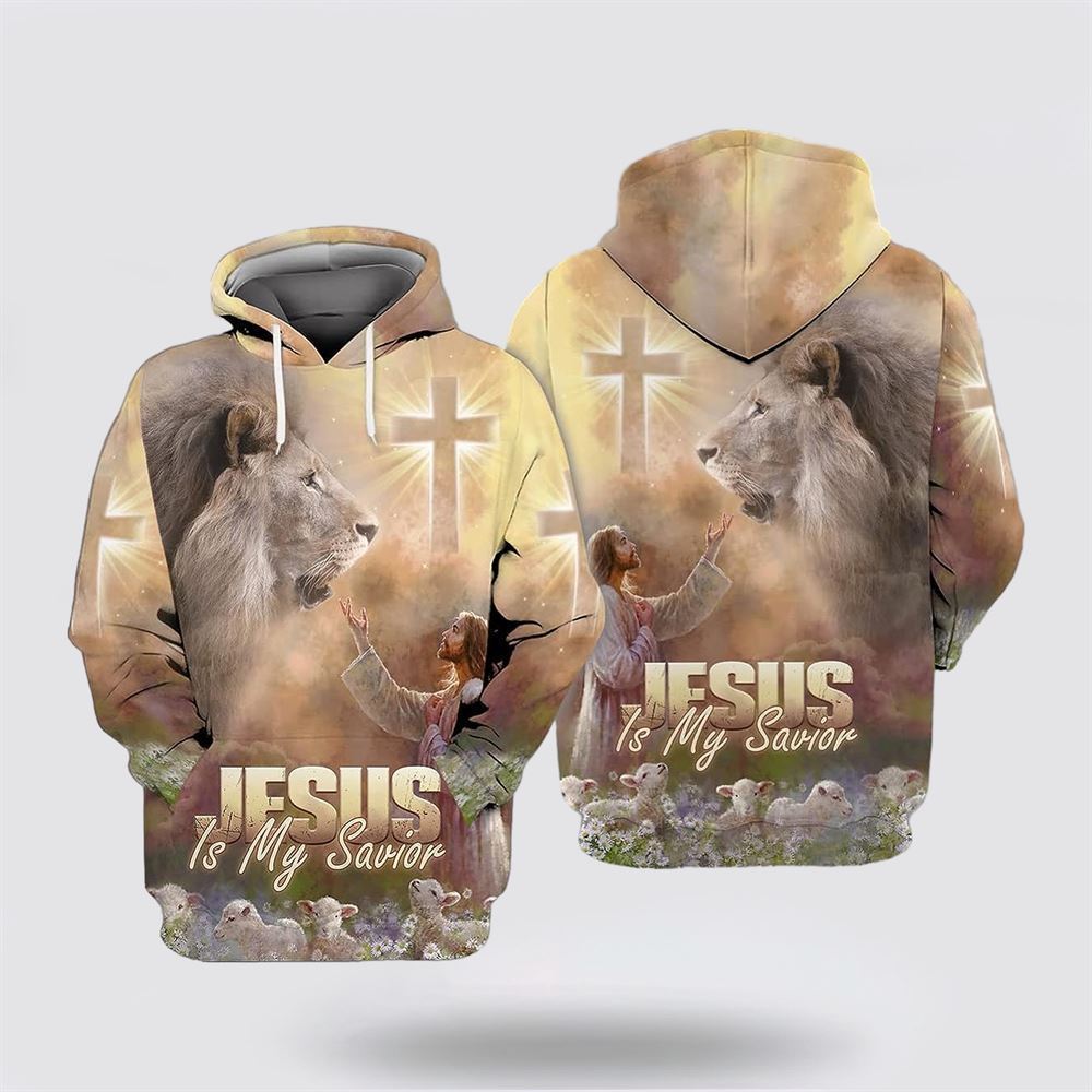 Jesus Reaching Lion Is My Savior All Over Print Hoodie Shirt – Gifts For Christian Families Jesus Reaching Lion Is My Savior All Over Print Hoodie Shirt – Gifts For Christian Families