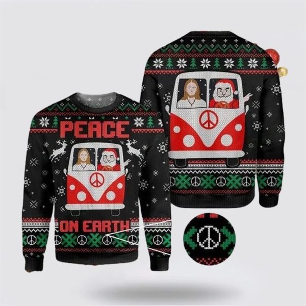 Jesus & Santa Peace On Earth Ugly Christmas Sweater For Men & Women – Gifts For Christians