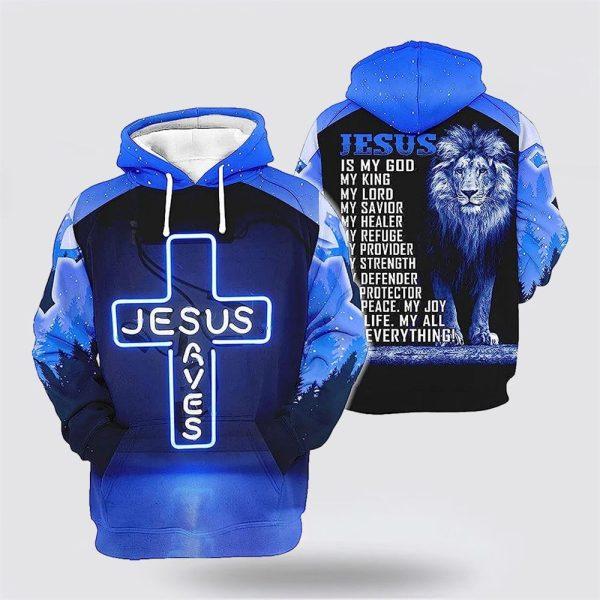Jesus Save The Lion Blue All Over Print 3D Hoodie – Gifts For Christians