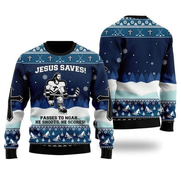 Jesus Saves Hockey Ugly Christmas Sweater For Men & Women – Gifts For Christians