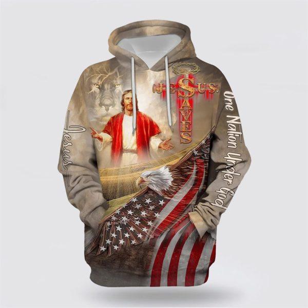 Jesus Saves One Nation Under God All Over Print 3D Hoodie – Gifts For Christians