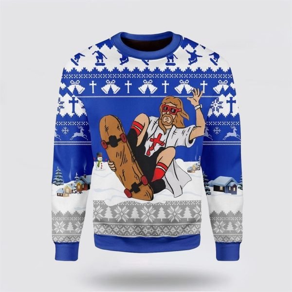 Jesus Skateboarding Christmas Ugly Christmas Sweater For Men & Women – Gifts For Christians