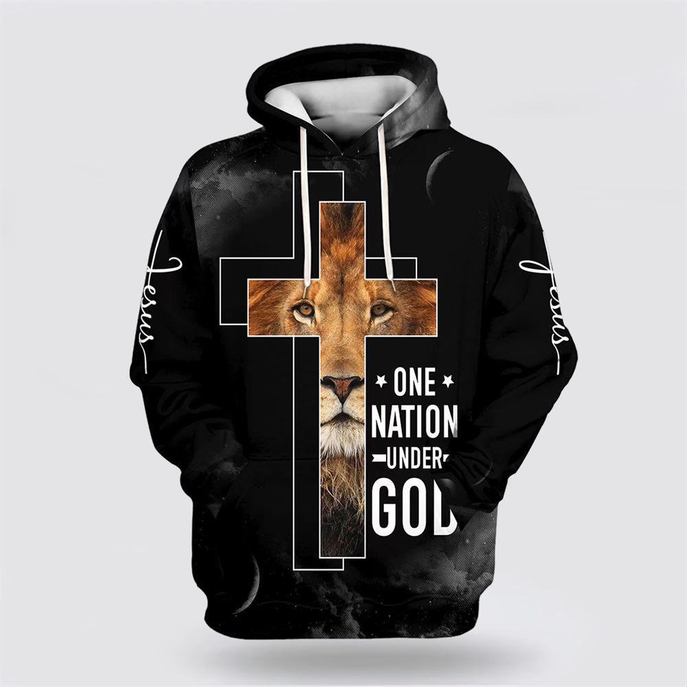 Jesus The Lion Of Judah One Nation Under God Hoodies Jesus All Over Print 3D Hoodie – Gifts For Christians