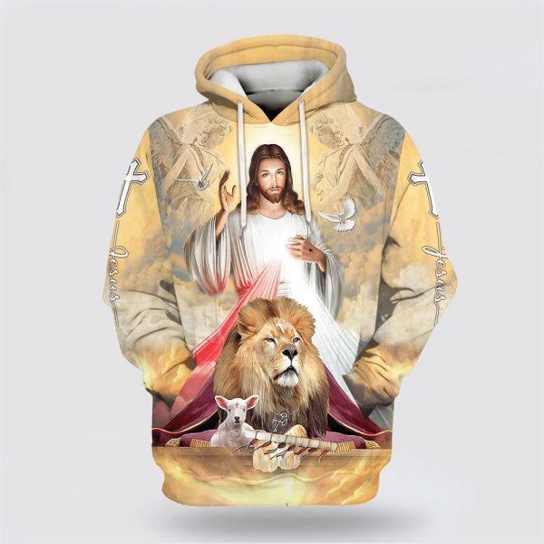 Jesus The Lion Of Judah The Lamb Of God Hoodies Jesus All Over Print 3D Hoodie – Gifts For Christians