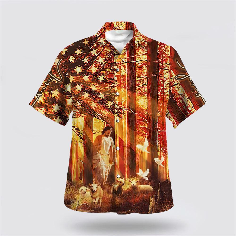 Jesus Walking In The Forest With The Sheep Hawaiian Shirt – Gifts For Jesus Lovers Jesus Walking In The Forest With The Sheep Hawaiian Shirt – Gifts For Jesus Lovers