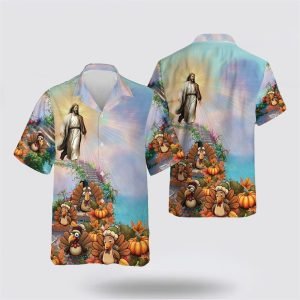 Jesus Walking Turkey And Pumpkin Pattern Hawaiian…