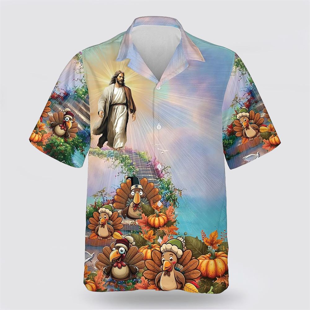 Jesus Walking Turkey And Pumpkin Pattern Hawaiian Shirt – Gifts For Christians Jesus Walking Turkey And Pumpkin Pattern Hawaiian Shirt – Gifts For Christians