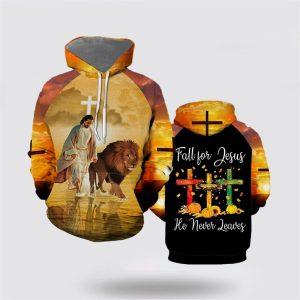 Jesus Walks With Lion Fall For Jesus He Never Leaves All Over Print 3D Hoodie Gifts For Christians 1 chs0jy.jpg
