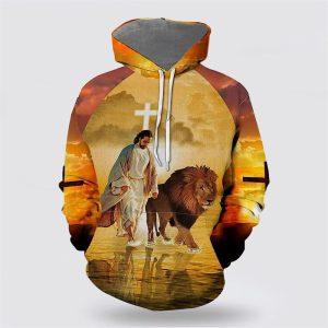 Jesus Walks With Lion Fall For Jesus He Never Leaves All Over Print 3D Hoodie Gifts For Christians 2 hxjurt.jpg