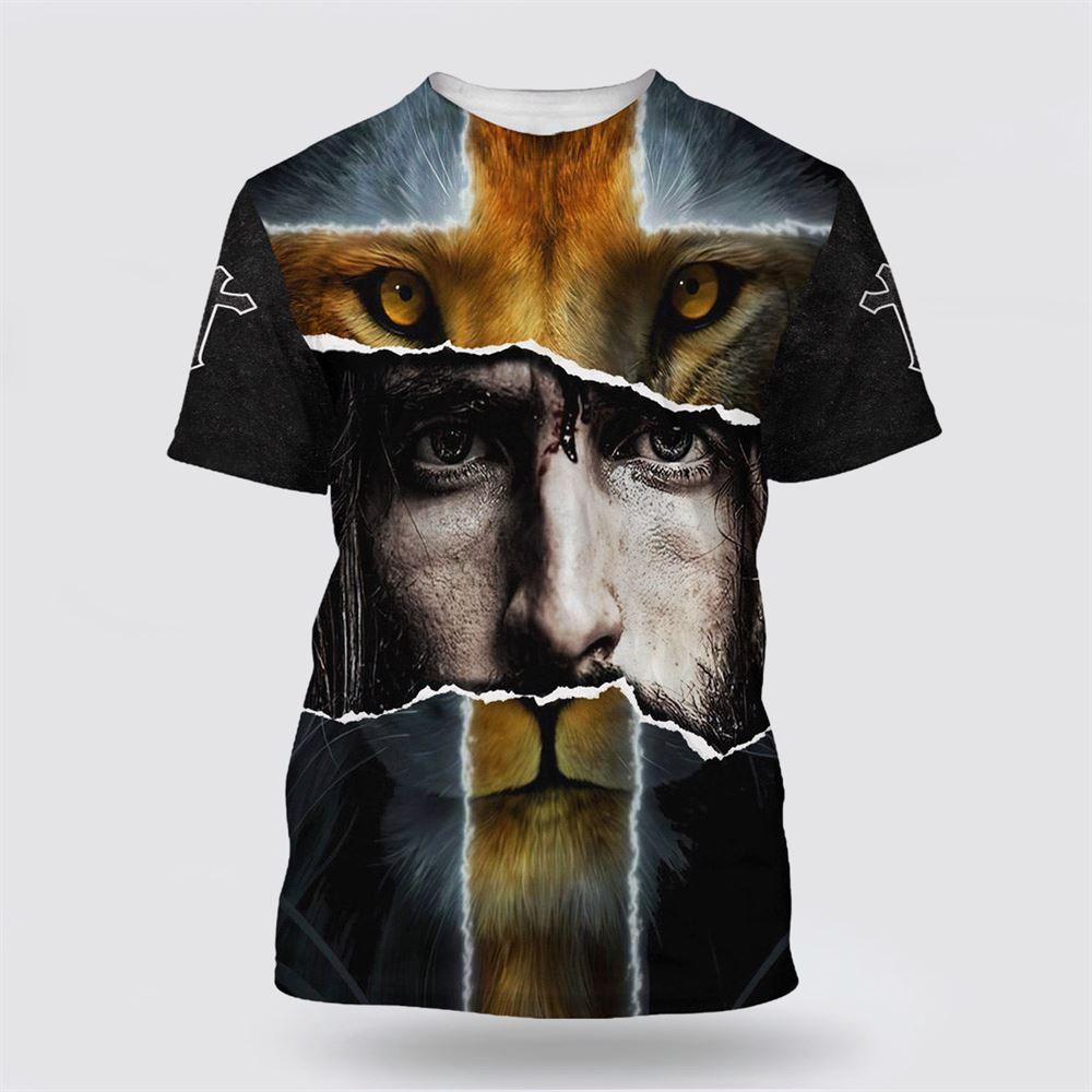 Jesus With Lion All Over Print 3D T Shirt – Gifts For Christian Friends Jesus With Lion All Over Print 3D T Shirt – Gifts For Christian Friends