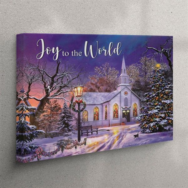 Joy To The World – Country Church In Snow – Christmas Canvas Wall Art – Christian Wall Art Canvas