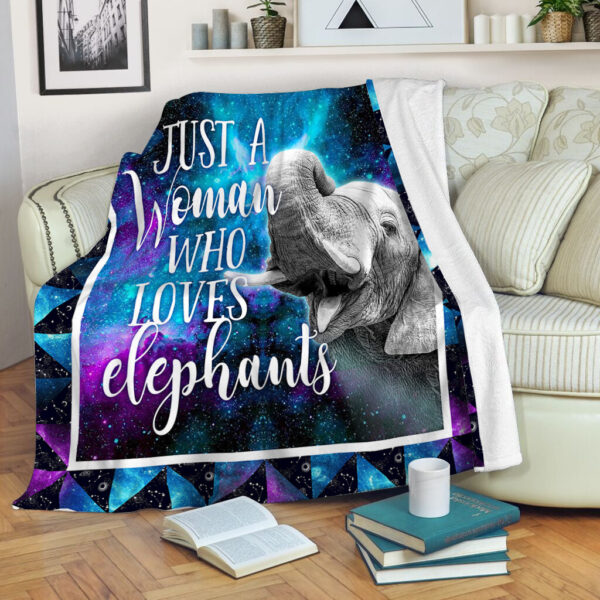Just A Woman Who Loves Elephants Galaxy Fleece Throw Blanket – Weighted Blanket To Sleep – Best Gifts For Family