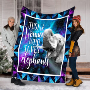 Just A Woman Who Loves Elephants Galaxy Fleece Throw Blanket - Weighted Blanket To Sleep - Best Gifts For Family