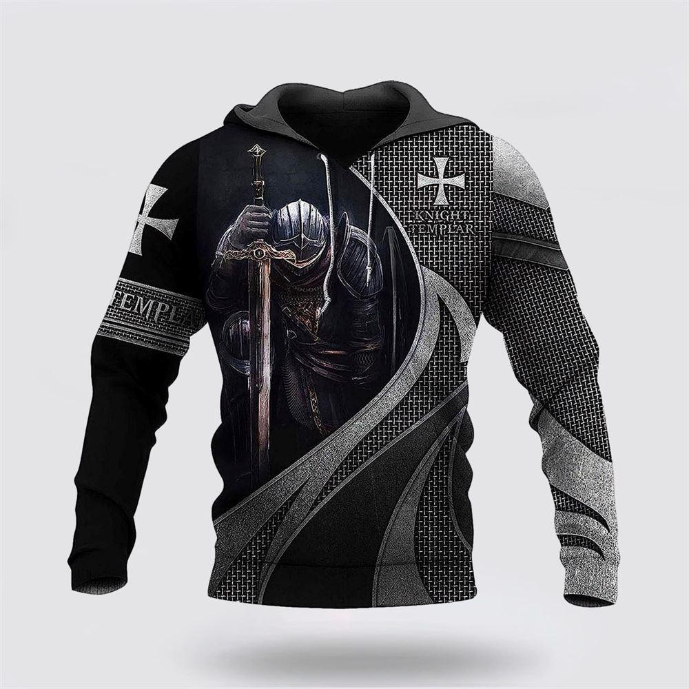 Knight Templar Warrior Cross All Over Print 3D Hoodie – Gifts For Christians