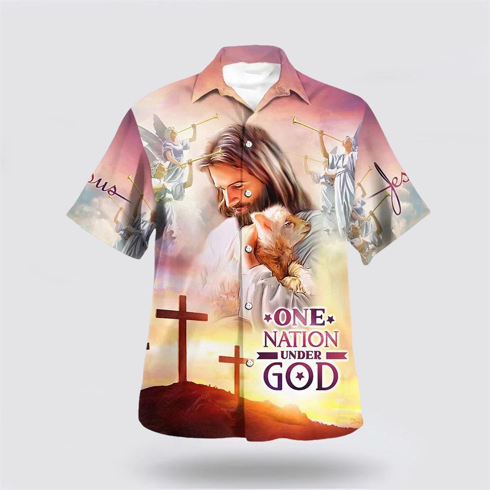 Lamb Of God Jesus Christ One Nation Under God Hawaiian Shirt – Gifts For Jesus Lovers Lamb Of God Jesus Christ One Nation Under God Hawaiian Shirt – Gifts For Jesus Lovers