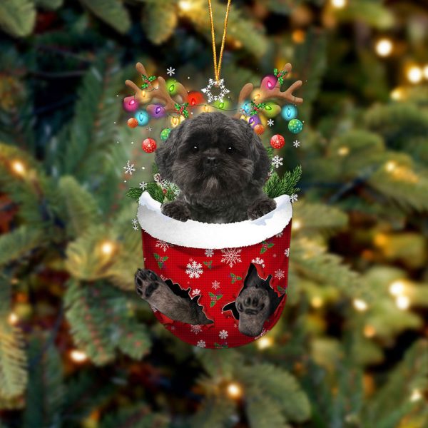 Lhasa Apso In Snow Pocket Christmas Ornament – Gifts For Pet Lovers – Flat Acrylic Dog Ornament