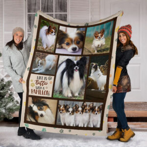 Life Is Better With A Papillon  Fleece Throw Blanket - Pendleton Sherpa Fleece Blanket - Gifts For Dog Lover