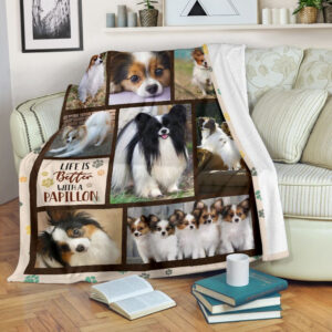 Life Is Better With A Papillon  Fleece Throw Blanket - Pendleton Sherpa Fleece Blanket - Gifts For Dog Lover