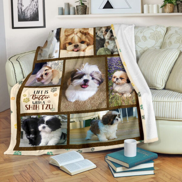 Life Is Better With A Shih Tzu Fleece Throw Blanket – Pendleton Sherpa Fleece Blanket – Gifts For Dog Lover