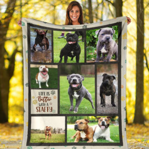 Life Is Better With A Staffordshire Bull Terrier Fleece Throw Blanket - Pendleton Sherpa Fleece Blanket - Gifts For Dog Lover