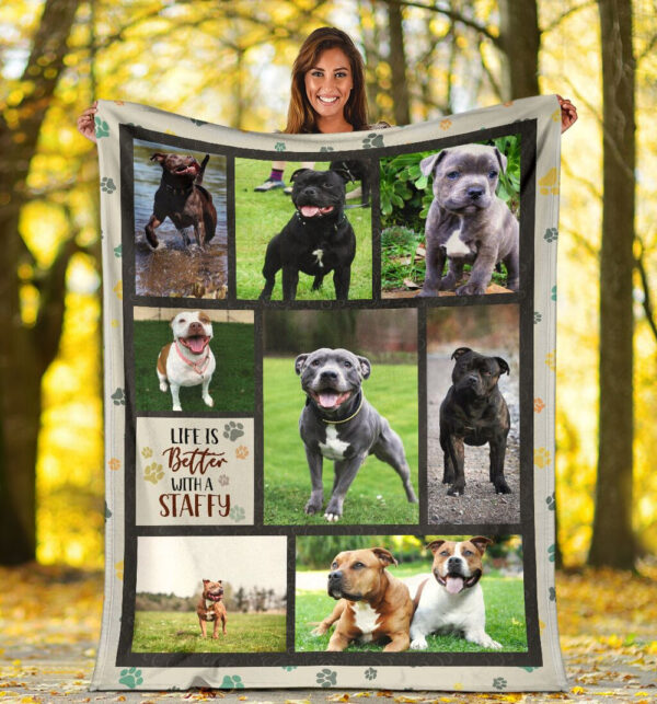 Life Is Better With A Staffordshire Bull Terrier Fleece Throw Blanket – Pendleton Sherpa Fleece Blanket – Gifts For Dog Lover