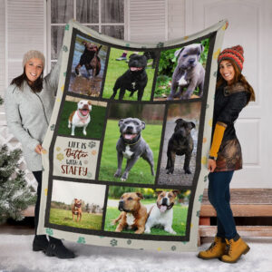 Life Is Better With A Staffordshire Bull Terrier Fleece Throw Blanket - Pendleton Sherpa Fleece Blanket - Gifts For Dog Lover