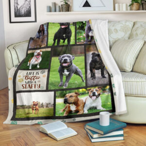 Life Is Better With A Staffordshire Bull Terrier Fleece Throw Blanket - Pendleton Sherpa Fleece Blanket - Gifts For Dog Lover