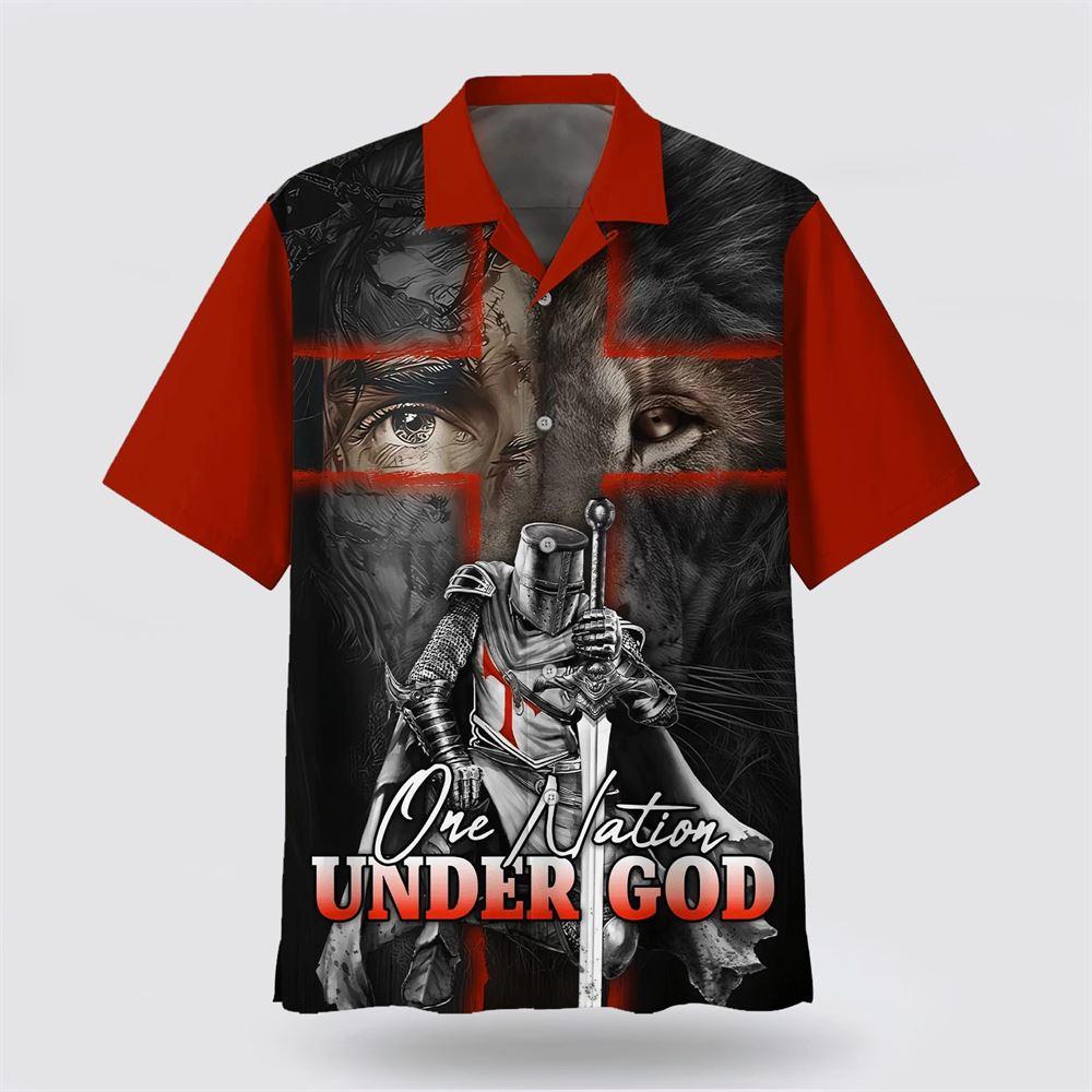 Lion And Warrior One Nation Under God Hawaiian Shirt – Gifts For Jesus Lovers Lion And Warrior One Nation Under God Hawaiian Shirt – Gifts For Jesus Lovers