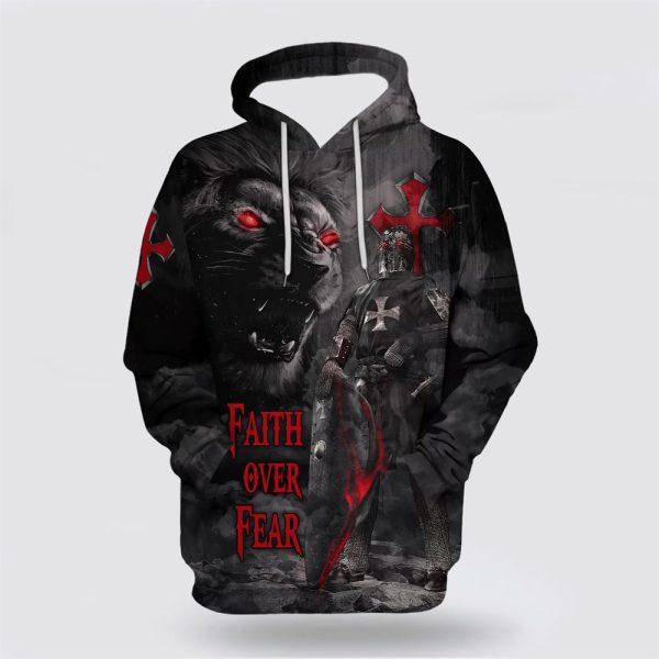 Lion Armor Knight Faith Over Fear All Over Print 3D Hoodie – Gifts For Christians