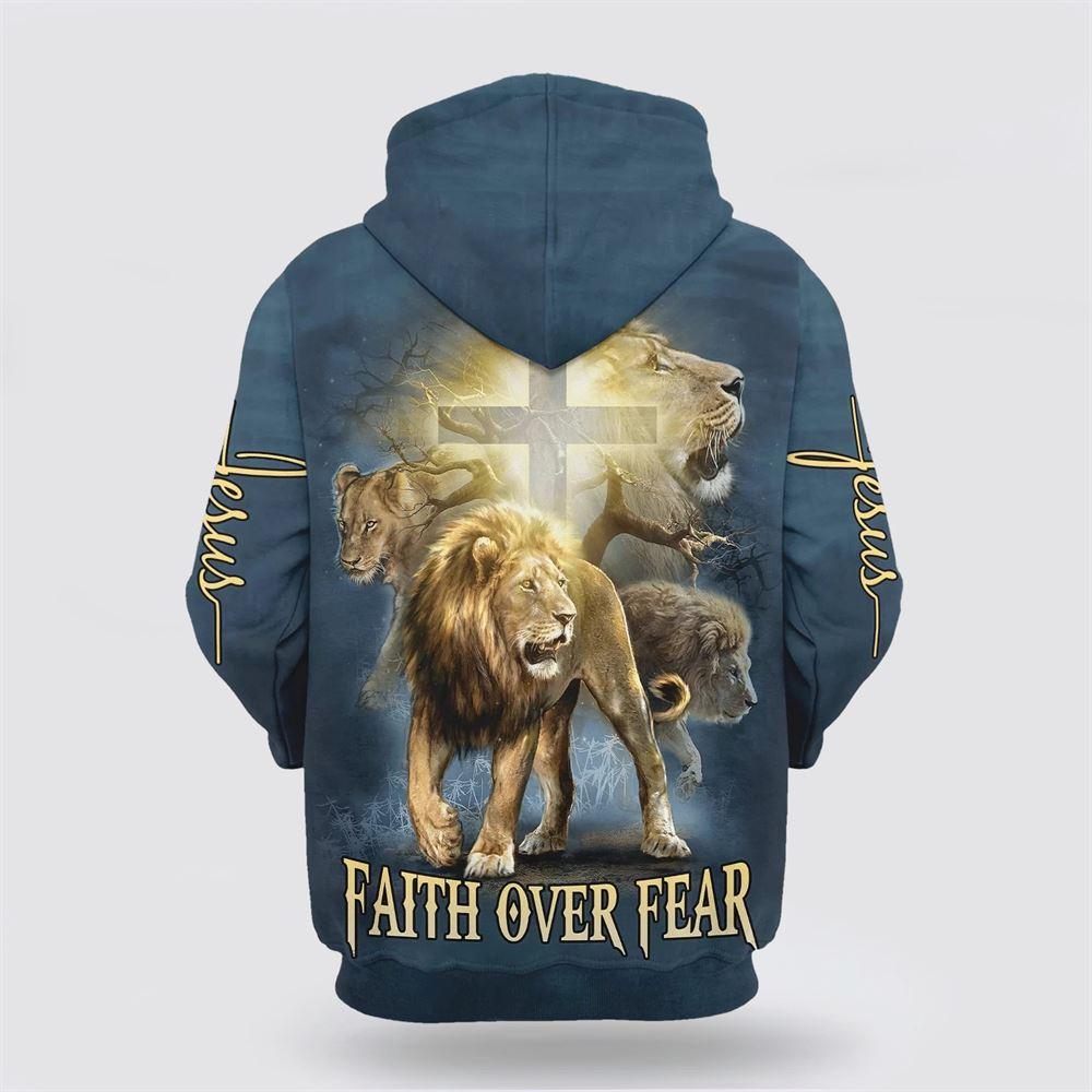 Lion Christ Cross Jesus Faith Over Fear All Over Print 3D Hoodie – Gifts For Christians