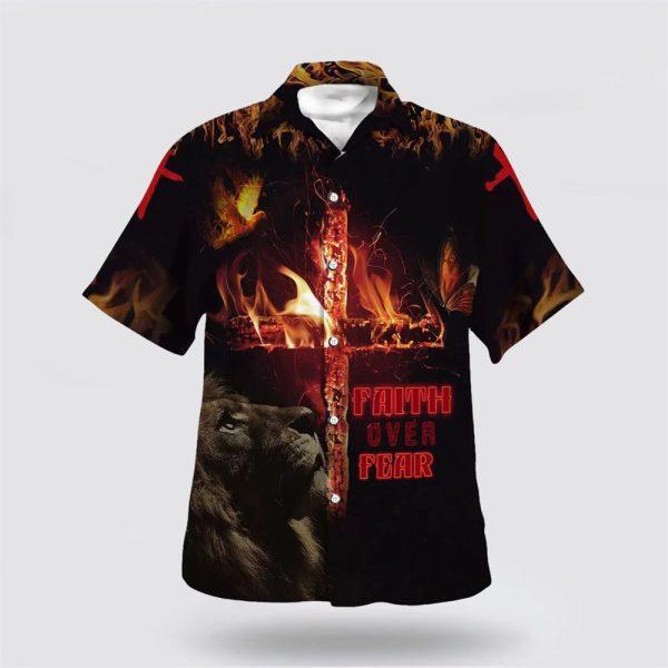 Lion Cross Faith Over Fear Hawaiian Shirts For Men – Gifts For Jesus Lovers
